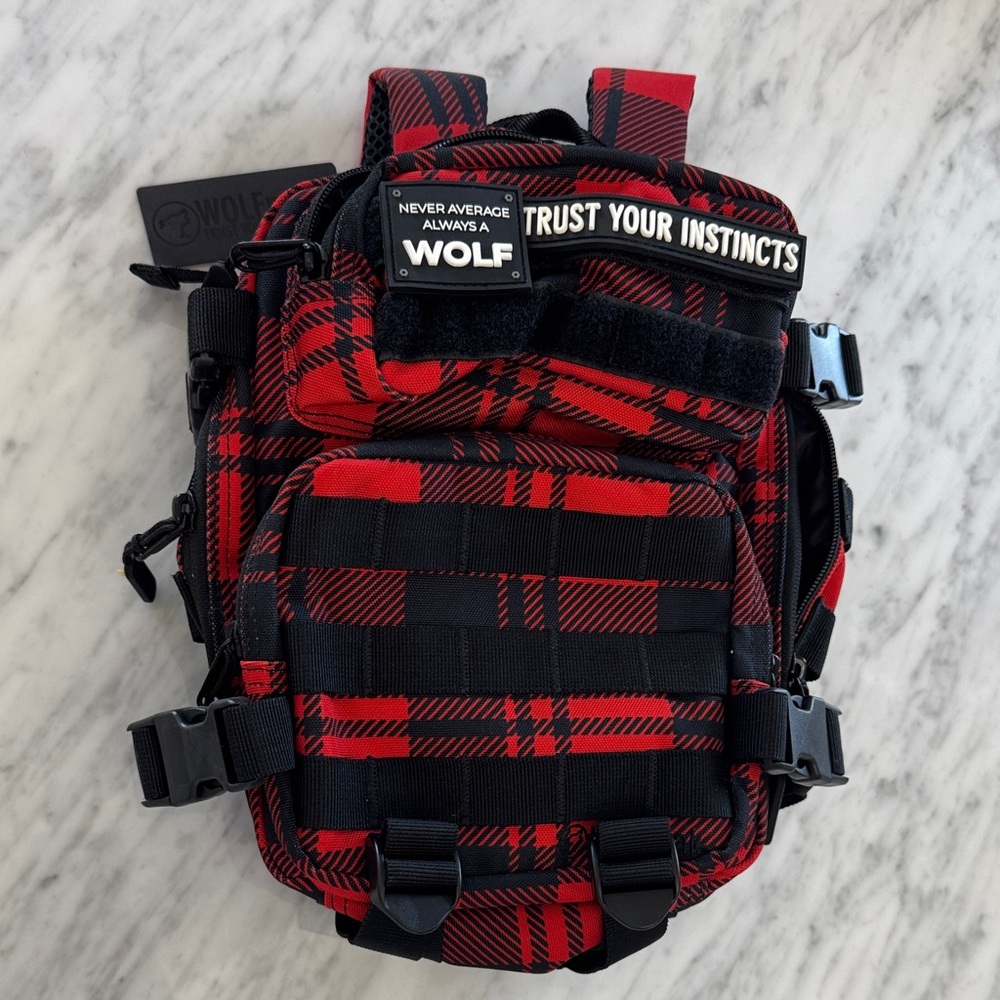 WOLFpak Red & Black Plaid Tactical Backpack. 9L